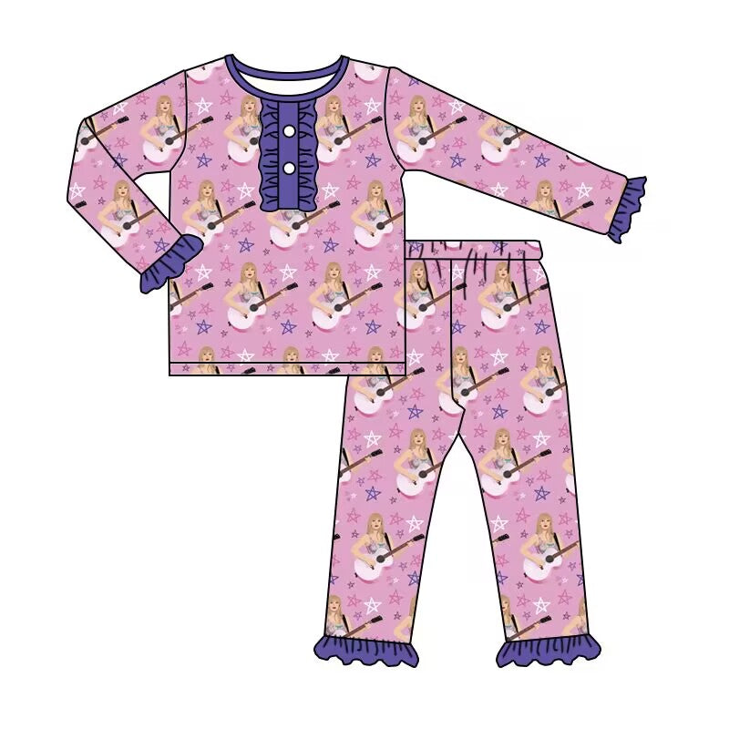 custom moq 5 eta 5-6weeks baby girls clothes taylor swift purple long sleeve pants Set