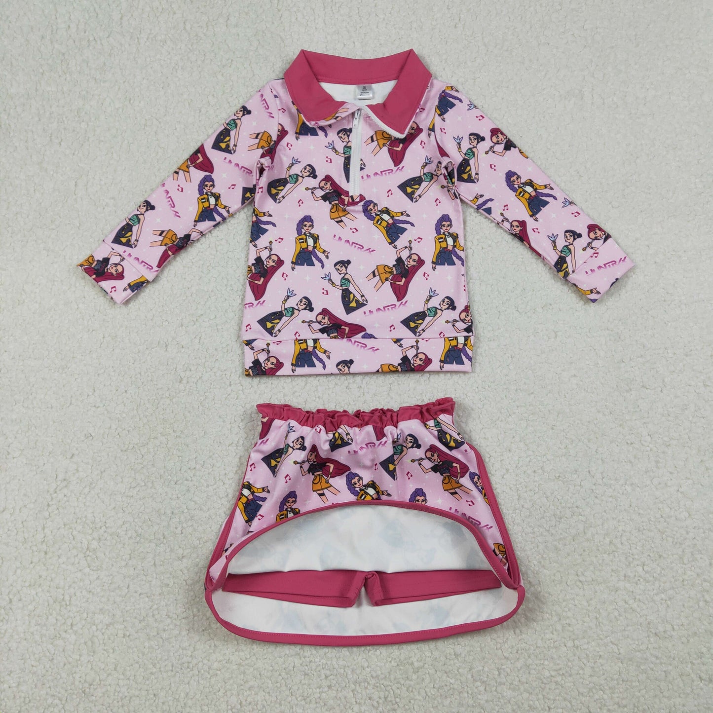 12/18m-14/16t RTS NO MOQ（In Stock ) GLD1500 Kpop Music Rose Red Zipper Long-Sleeved Midi Skirt Yoga Set