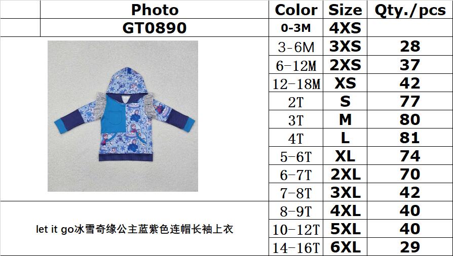 RTS NO MOQ ETA 5/7days Arrived GT0890 Cartoon blue-purple hooded long-sleeved top