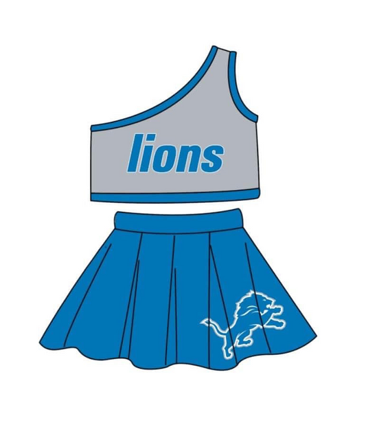 Deadline July 31th close custom no moq  eta 6-7weeks Gray Blue Lion Suit cheer sets  cheerleading outfit