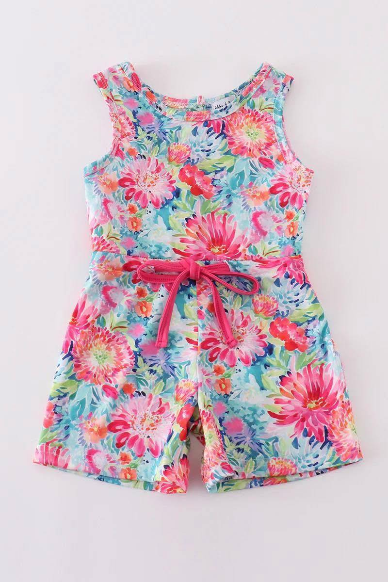 Custom moq 3 eta 7/8week moq 5 eta /4/5week baby girl clothes floral sleeveless jumpsuit