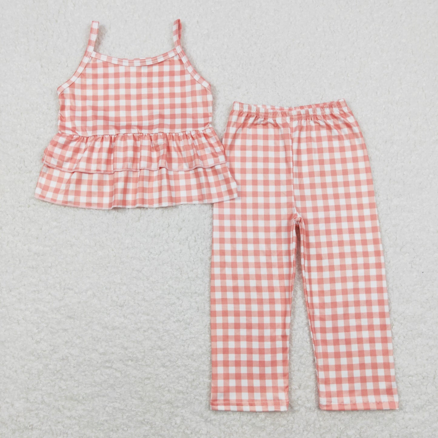 GSPO1377 Orange and white plaid lace suspender pants suit