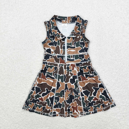 rts no moq GSD1382 Brown green camouflage beige zipper yoga sleeveless dress