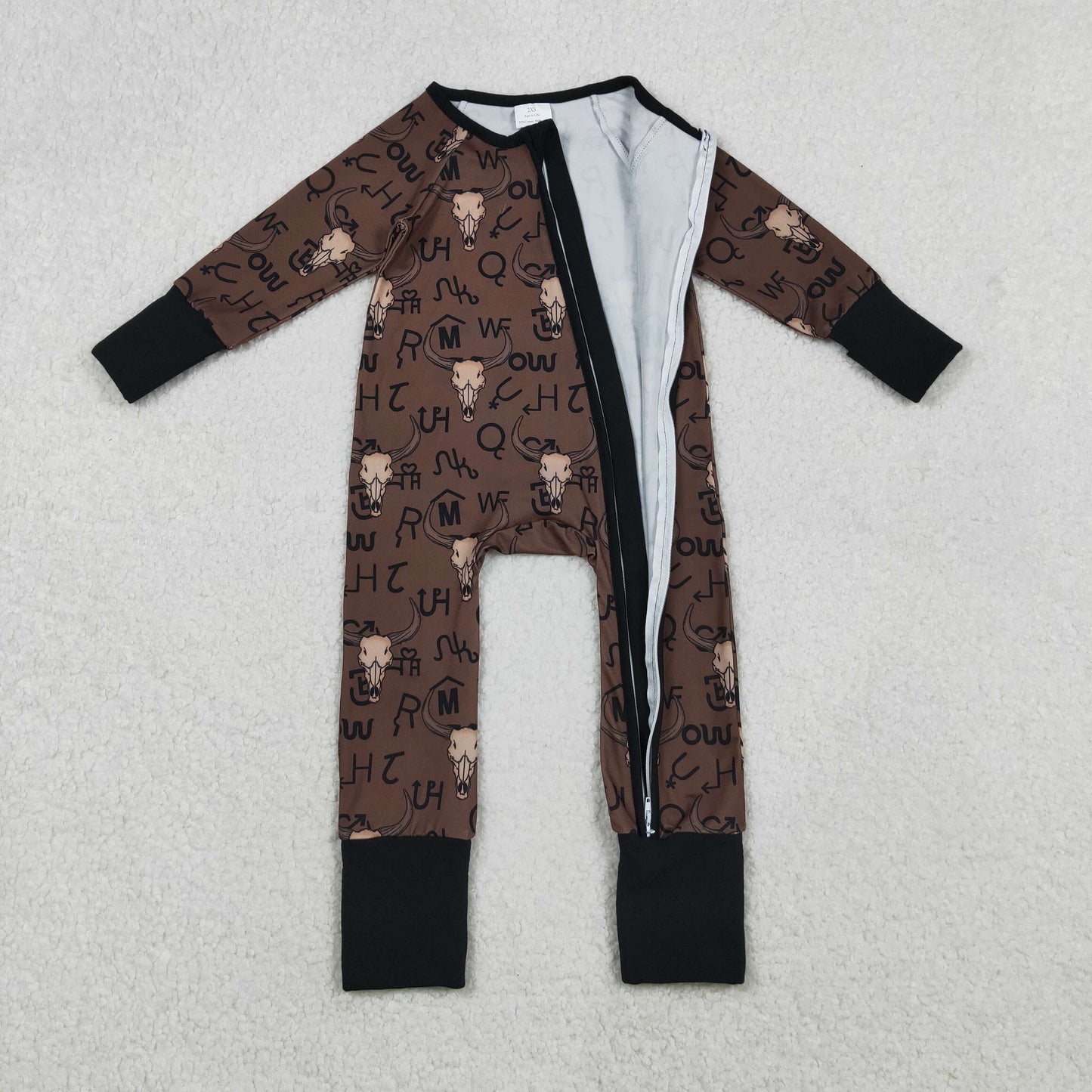 RTS NO MOQ（In Stock ) Character Mountain Bull Head Brown Zipper Long-Sleeved Bodysuit