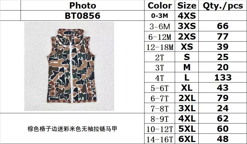 RTS NO MOQ ETA 5/7days Arrived BT0856 Brown plaid camouflage beige sleeveless zipper vest