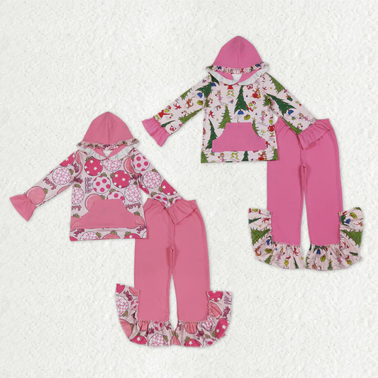 12/18m-7/8t RTS NO MOQ Sibling Baby girls clothes Christmas Hooded long-sleeved trousers suits