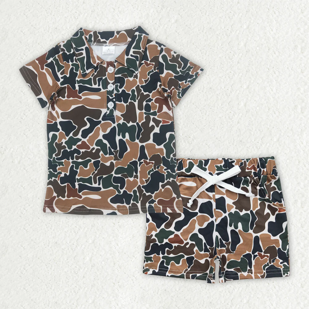 RTS NO MOQ Sibling Baby boy clothes camouflage short-sleeved shorts sets
