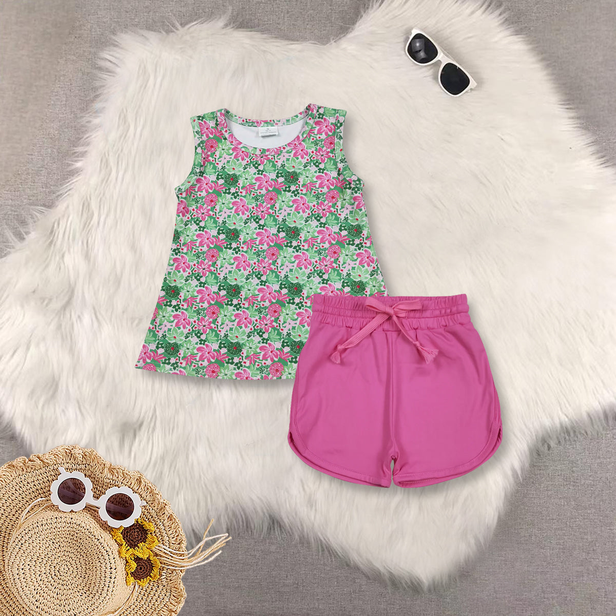 RTS NO MOQ baby girls clothes yoga short sleeve sets and top and shorts