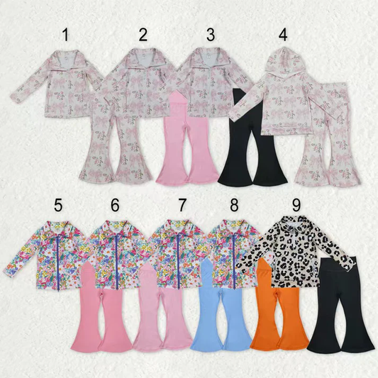 RTS NO MOQ Sibling Baby Girl Yoga Floral bow Long Sleeve Trousers Sets