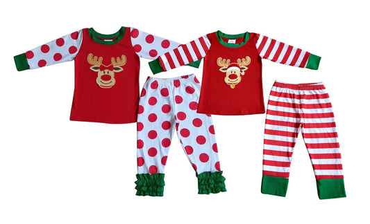 Baby Girls boys Christmas style elk print red polka dots red stripes Family siblings set