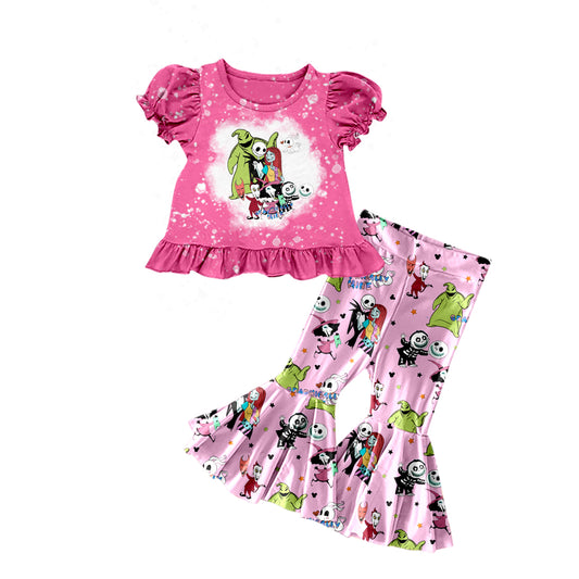 5.1custom each style moq 5eta 4-5week Sibling Sister Halloween cartoon characters prints pink girls outfits