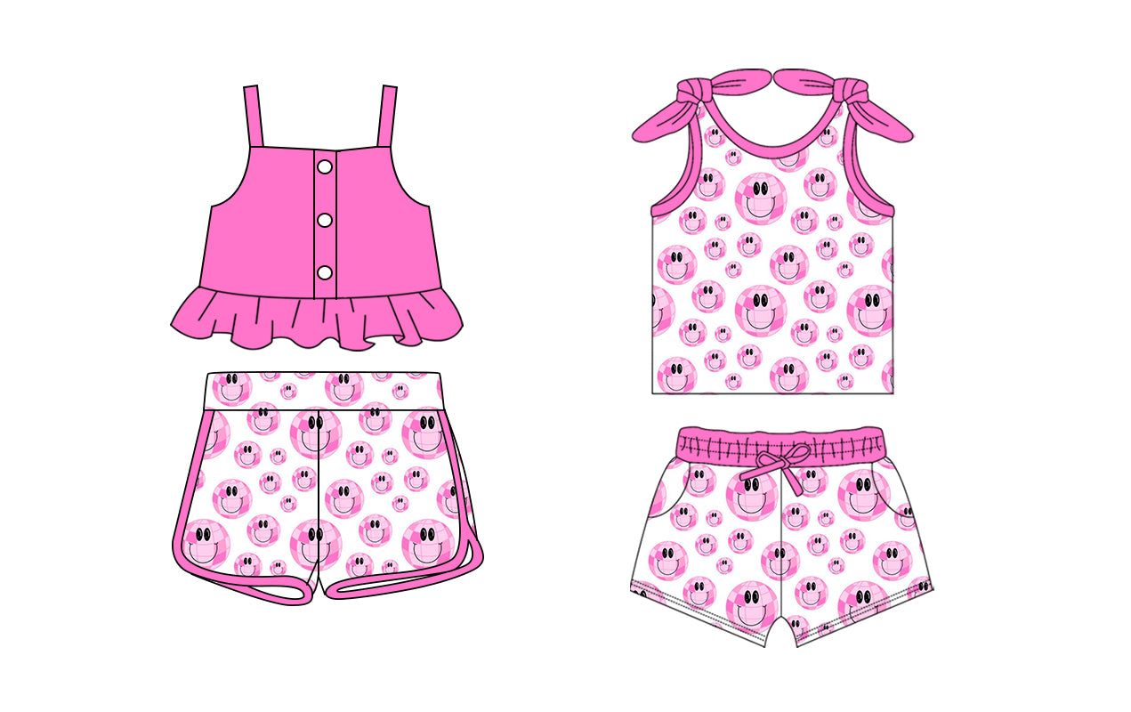 1.20 custom each style moq 5eta 4-6week Sibling Sister smiley baby girl sets and set 2 match family design