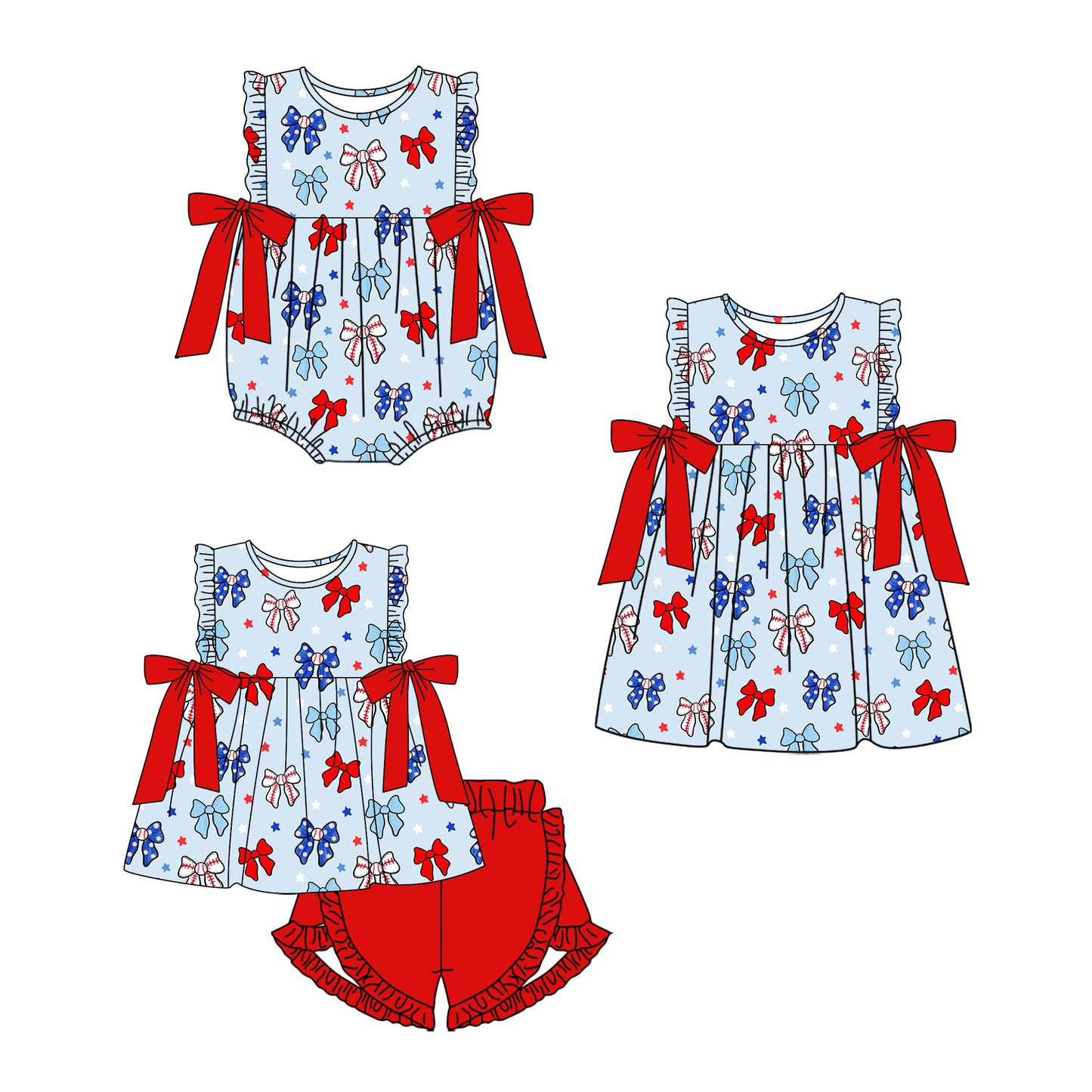 3.17 custom each style moq 5eta 4-6week Sibling Sisters bow baby girl short sleeve shorts sets and dress and rompers match family design
