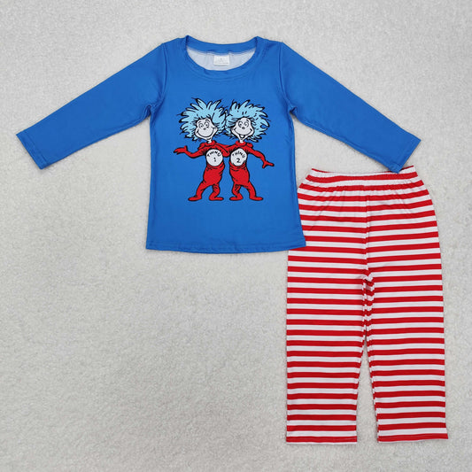 RTS NO MOQ ETA 5/7days Arrived BLP1027 Dr Seuss blue long sleeve red stripes long pants set