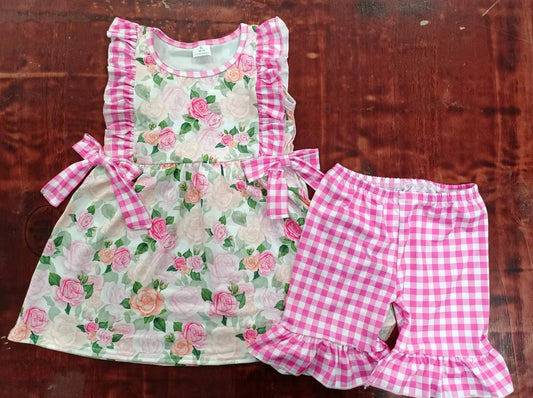 custom moq 5 eta 4-6weeks summer baby girls clothes peach flying sleeve pink shorts sets