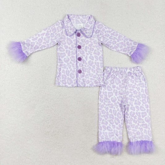 RTS NO MOQ ETA 5/7days arrived GLP1259 Plush edge leopard print purple long-sleeved trousers pajama set