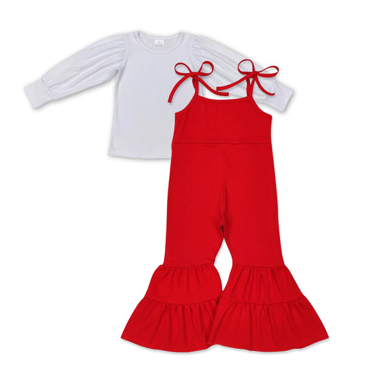 SR0450 Red suspender jumpsuit with white top cotton