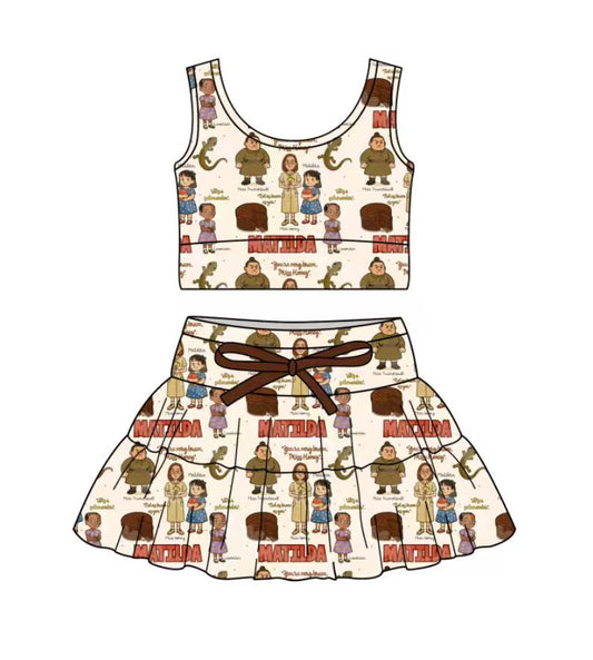 Custom moq 5 mix size milk silk baby girl clothes summer cartoon sleeveless skirts sets