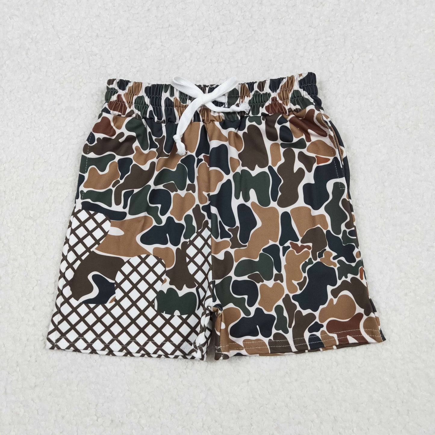 12/8M-7/8T RTS NO MOQ（In Stock) SS0651 Brown, green, and beige camouflage waffle pocket shorts