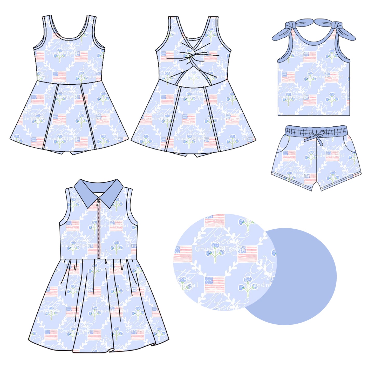 1.23 custom each style moq 5eta 4-6week Sibling Sister bow flag baby girl short sleeve shorts sets and sets 2 and dress match design