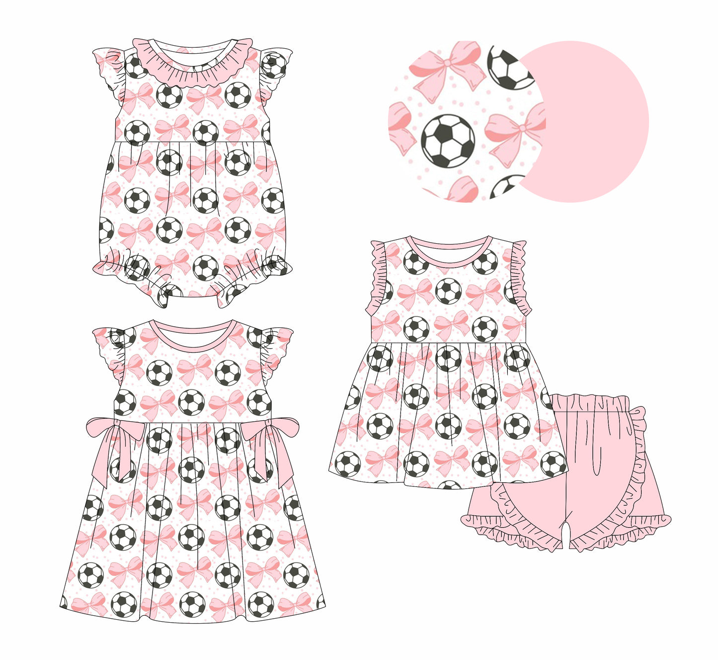 3.17 custom each style moq 5eta 4-6week Sibling Sisters bow football baby girl short sleeve shorts sets and dress and rompers match family design