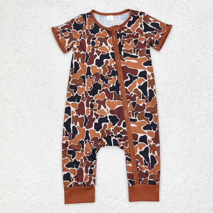 RTS NO MOQ Brown Camo Bamboo Sibling Brother Bamboo Pajamas Clothes  50%cotton +45%bamboo +5%spandex