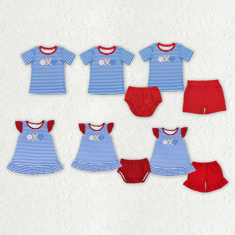 RTS NO MOQ Embroidery baseball short-sleeved shorts suit & short-sleeved briefs sets and tops