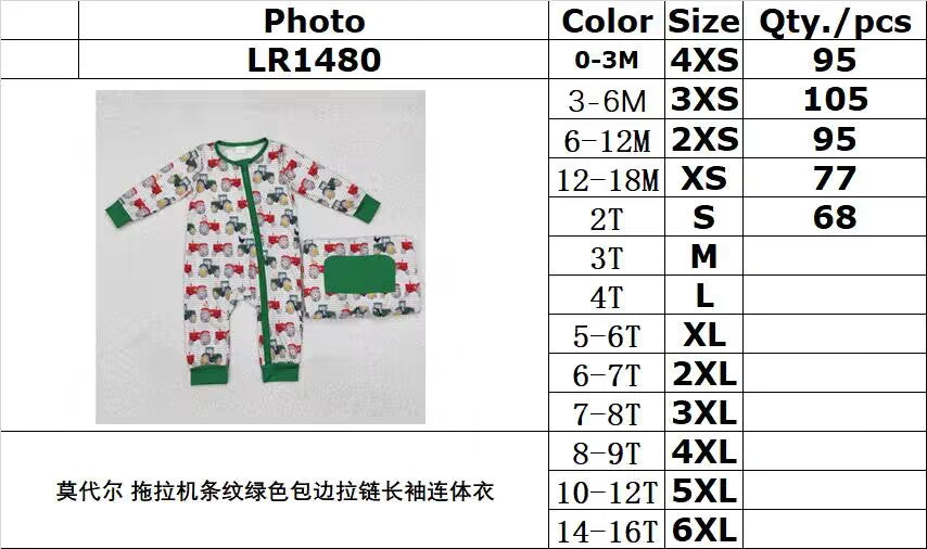 RTS NO MOQ ETA 5/7days arrived LR1480 Modal tractor stripe green hemmed zipper long sleeves