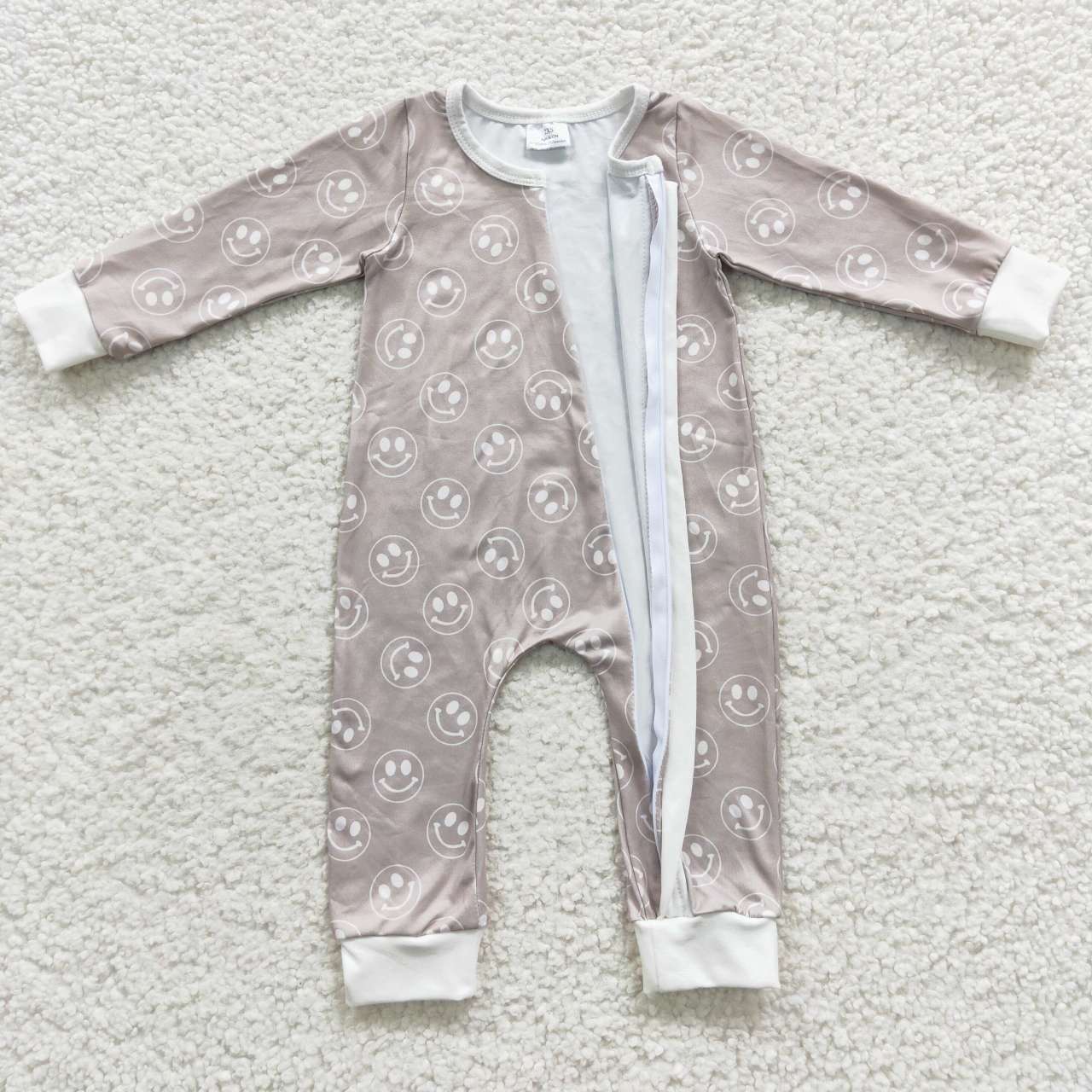 LR0310 Smiley Hay Green Zip Long Sleeve Bodysuit