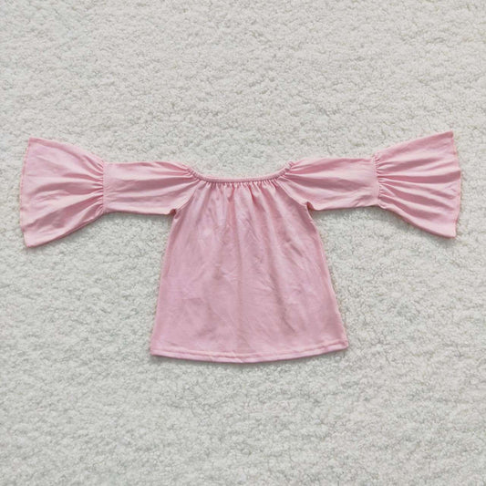 GT0223 Pink One Shoulder Bell Sleeve Long Sleeve Top