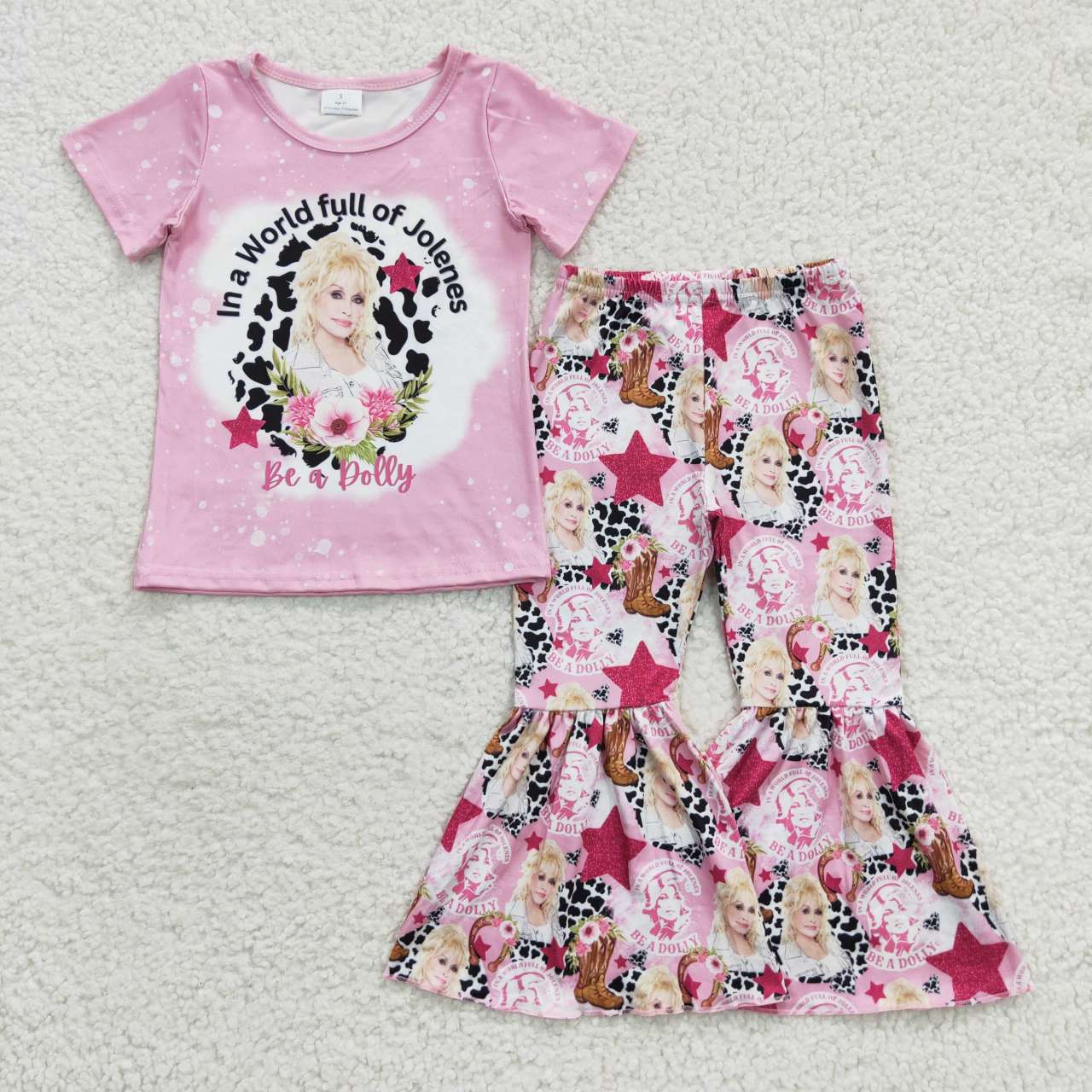 GSPO0719 dolly letter cow print pink short-sleeved trouser suit