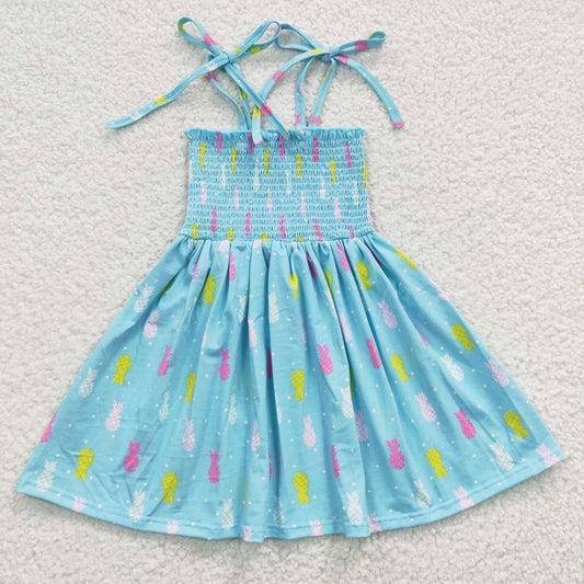 RTS NO MOQ GSD0350 Multicolored Pineapple Blue Elastic Dress
