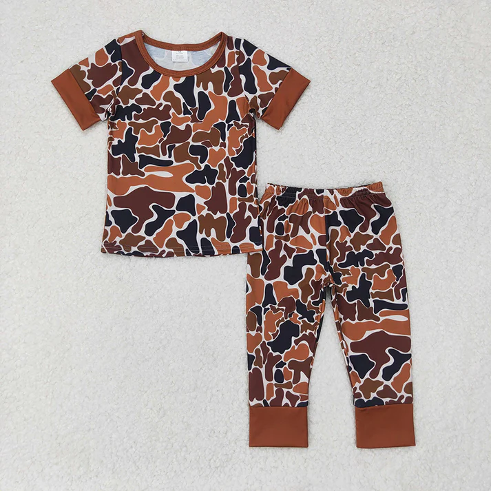 RTS NO MOQ Brown Camo Bamboo Sibling Brother Bamboo Pajamas Clothes  50%cotton +45%bamboo +5%spandex