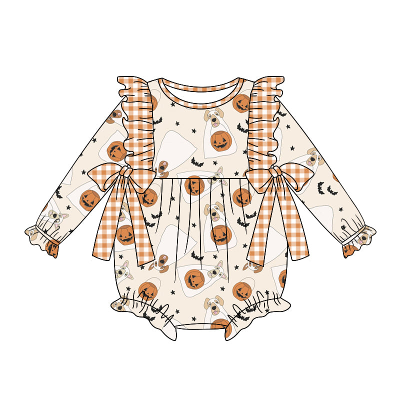 5.7custom each style moq 5eta 4-5week Sibling Sister Halloween pumpkin prints orange boys and girls outfits and baby romper match family design