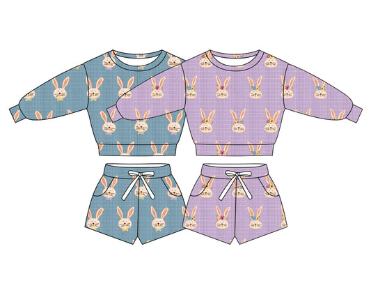 25.11.29 custom each style moq 5 eta 6-8week Sibling Sisters bunny baby girl clothes long sleeve shorts sets 2 match family design