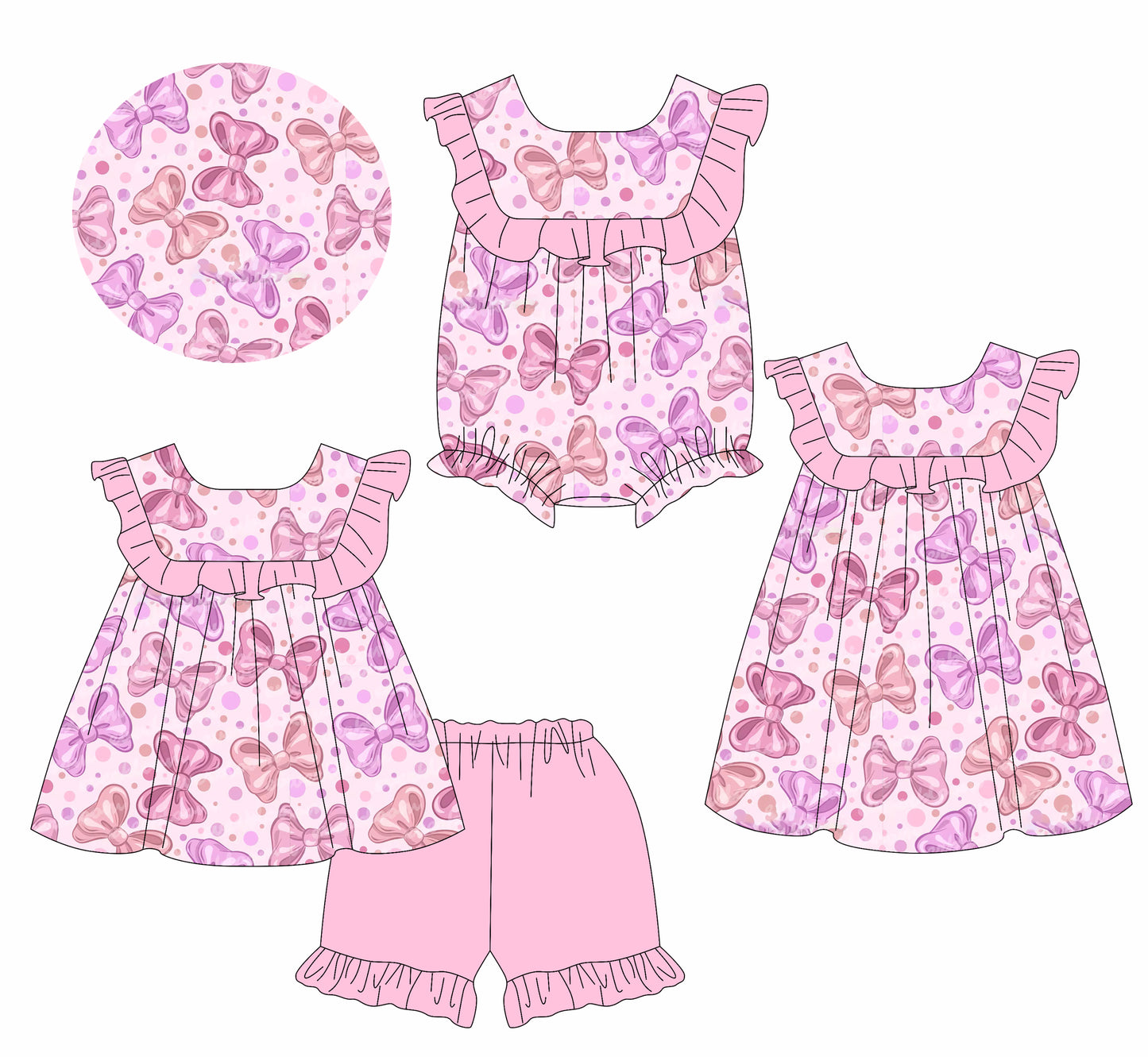 2.13 custom each style moq 5eta 4-6week Sibling Sisters baby girl short sleeve shorts sets and dress and rompers match family design