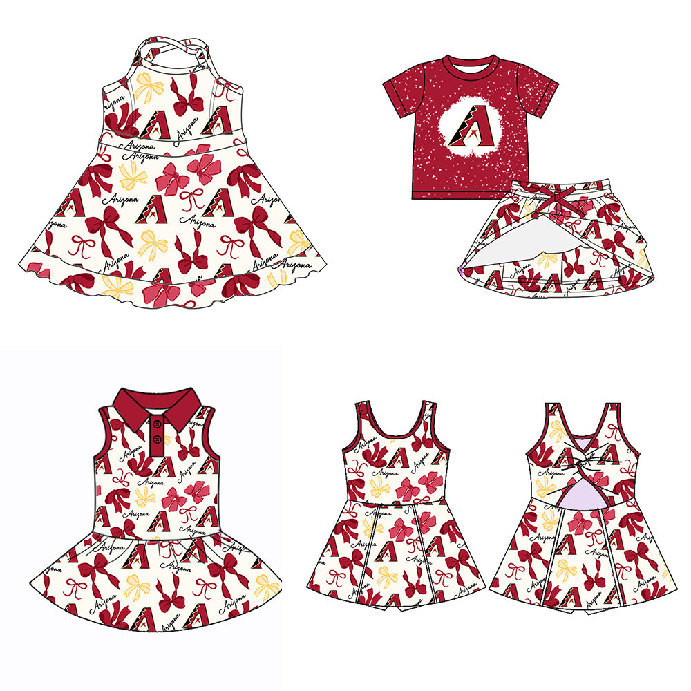 Custom moq 5 mix sizes summer teams baby girls clothes team red short sleeve skirts shorts sets dress 1 and dress 2 and dress 3 and dress 4-25.5.21