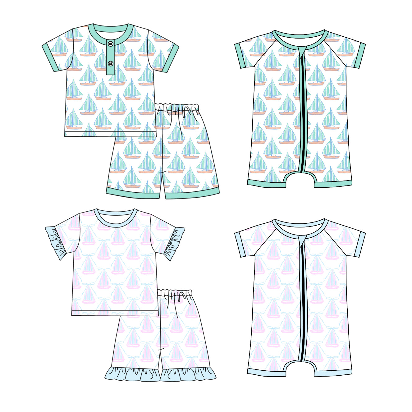 1.21 custom each style moq 5eta 4-6week Sibling Sister boat baby girl short sleeve shorts sets and sets 2 and boy romper and girl romper match design