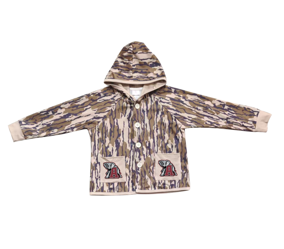 Custom moq 5 mix size milk silk baby boys clothes team summer camouflage button hooded long sleeve top-25.11.25