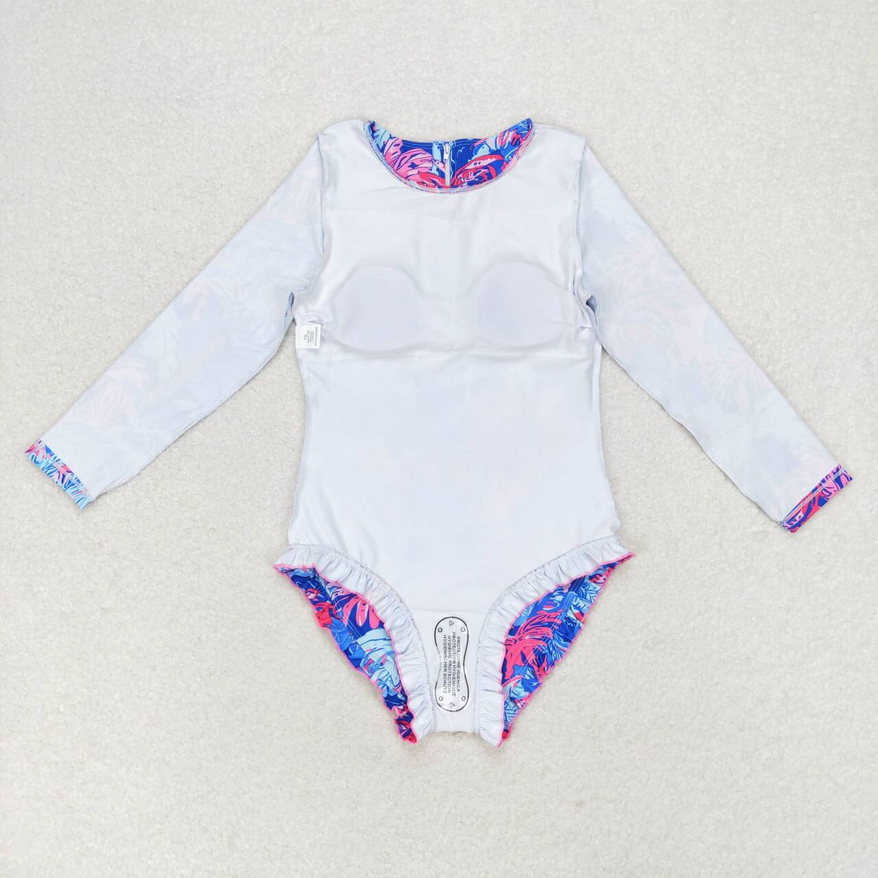 rts no moq S0377 Blue zippered long-sleeved swimsuit with tree and forest pattern