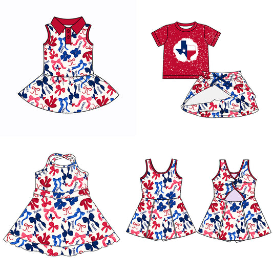 Custom moq 5 mix sizes summer teams baby girls clothes team red short sleeve skirts shorts sets dress 1 and dress 2 and dress 3 and dress 4-25.5.16