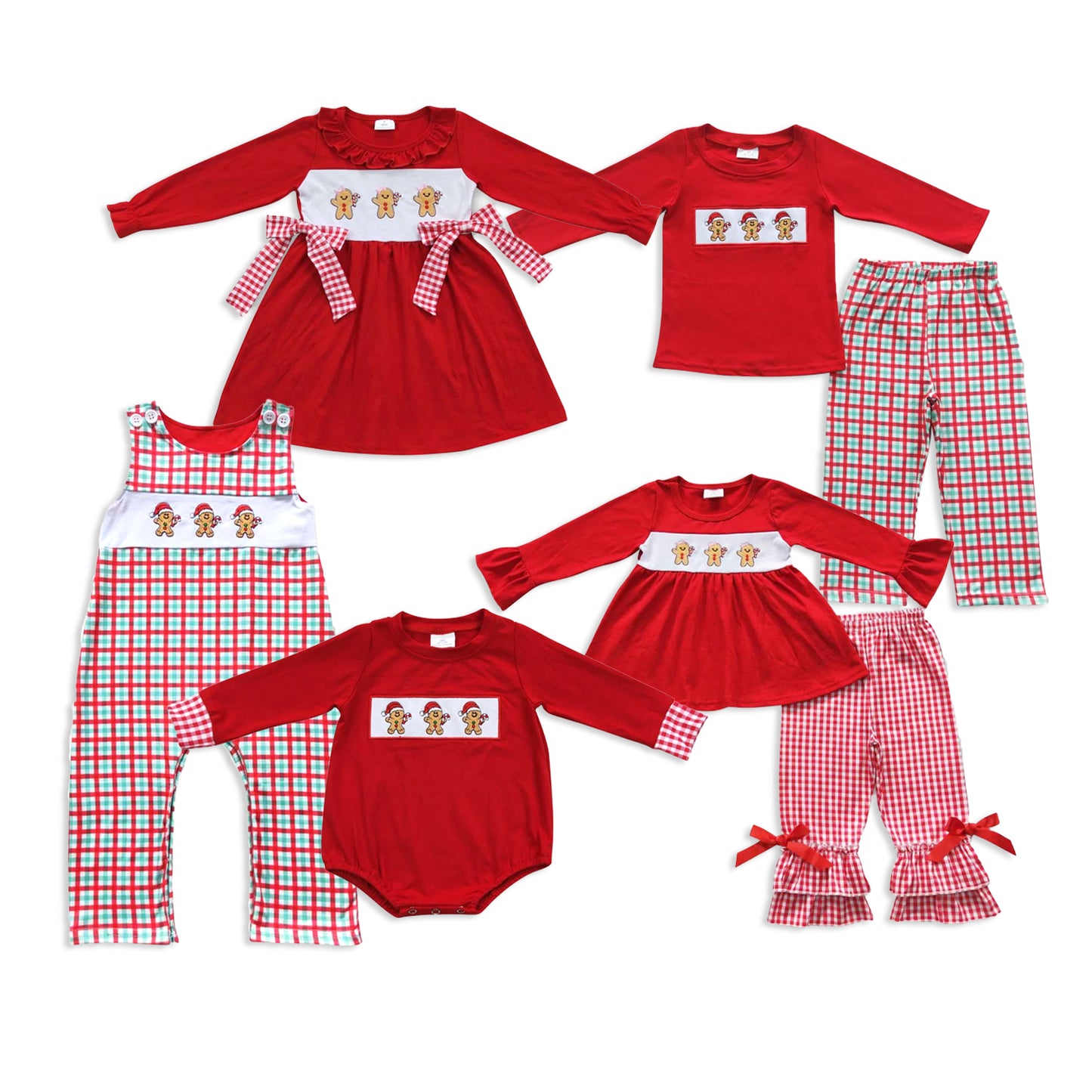 RTS NO MOQ Sibling Baby girls clothes Embroidery Christmas long-sleeved trousers suit & rompers and dress