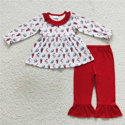 Baby girls marine life print white Sibling Sister Clothes Sets