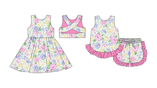 25.11.28 custom each style moq 5 eta 6-8week Sibling Sister floral baby short sleeve shorts sets and dress match design