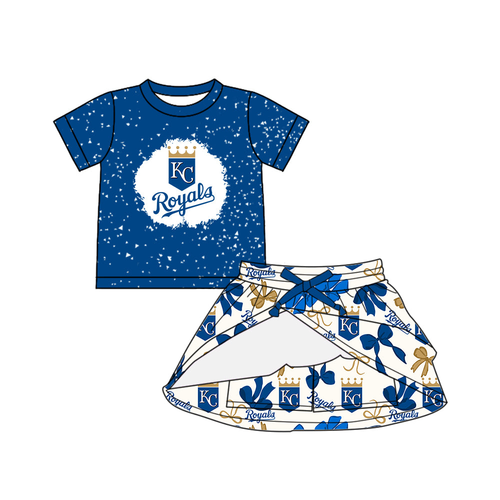 Custom moq 5 mix sizes summer teams baby girls clothes team blue short sleeve skirts shorts sets dress 1 and dress 2 and dress 3 and dress 4-25.5.22