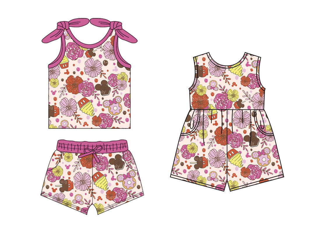 1.20 custom each style moq 5eta 4-6week Sibling Sister mickey head baby girls short sleeve shorts sets and jumpsuit match design