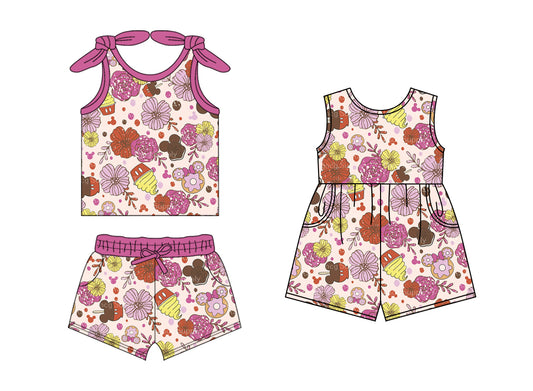 1.20 custom each style moq 5eta 4-6week Sibling Sister mickey head baby girls short sleeve shorts sets and jumpsuit match design