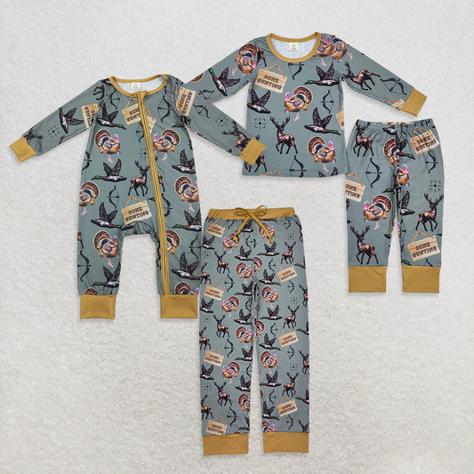 RTS NO MOQ Sibling Adult and Baby Girls Bamboo Thanksgiving turkey Pajamas Clothes Sets