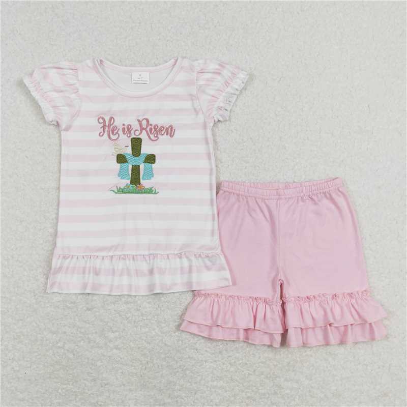 RTS NO MOQ baby boy girls embroidery short-sleeved shorts suit & short-sleeved sets and romper