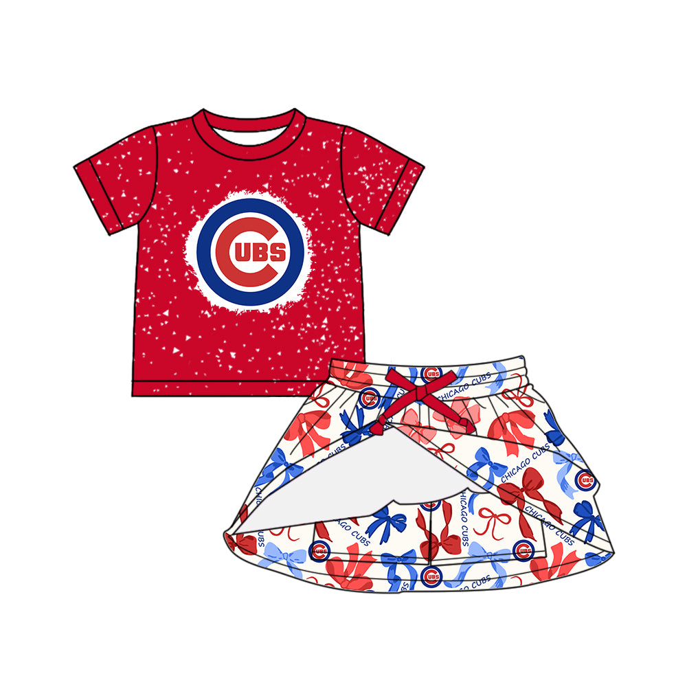 Custom moq 5 mix sizes summer teams baby girls clothes team red short sleeve skirts shorts sets dress 1 and dress 2 and dress 3 and dress 4-25.5.16